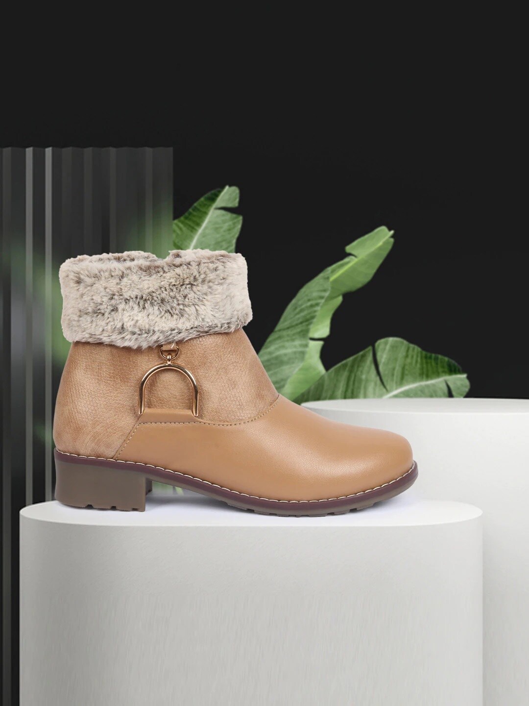 

Alishtezia Women Beige Fur Block Heeled Boots