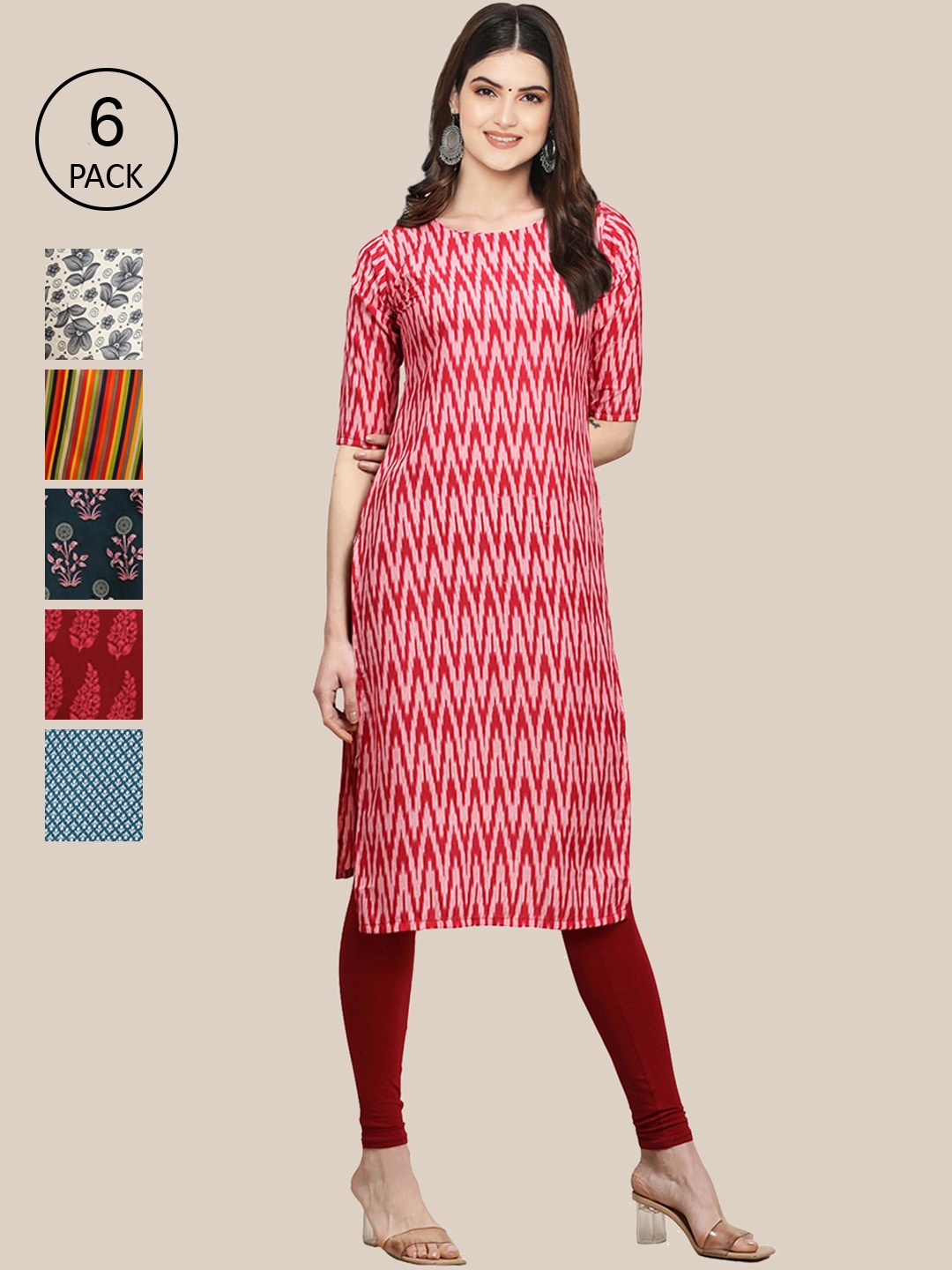 

7Threads Women Pink & Red Ethnic Motifs Printed Crepe Kurta