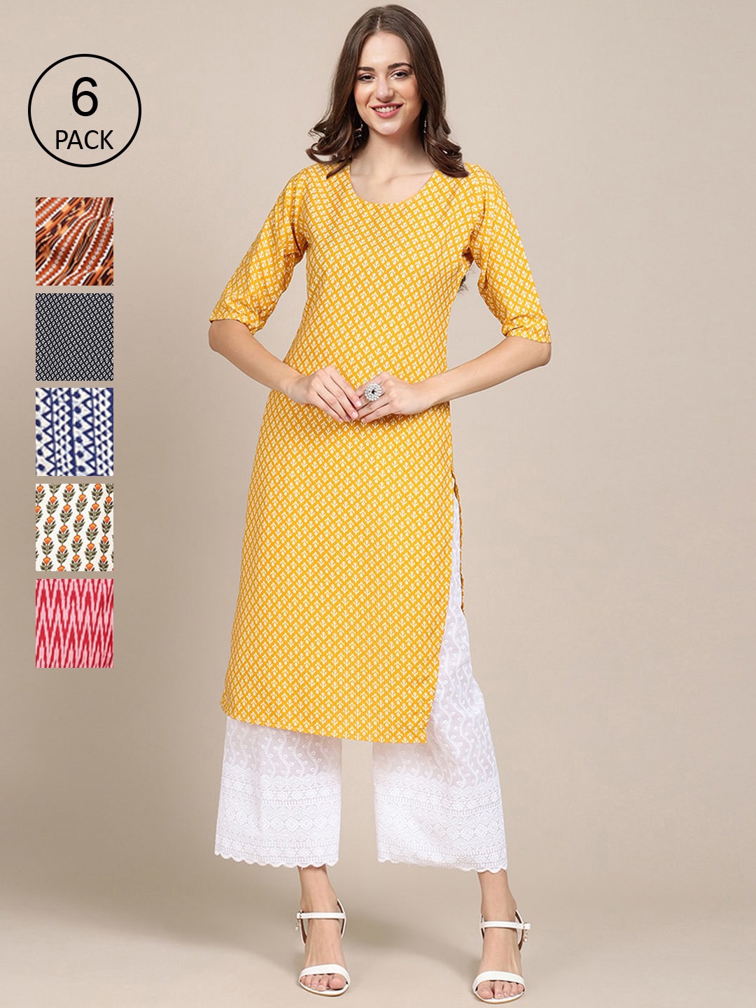 

7Threads Women Yellow & Green Paisley Printed Crepe Kurta