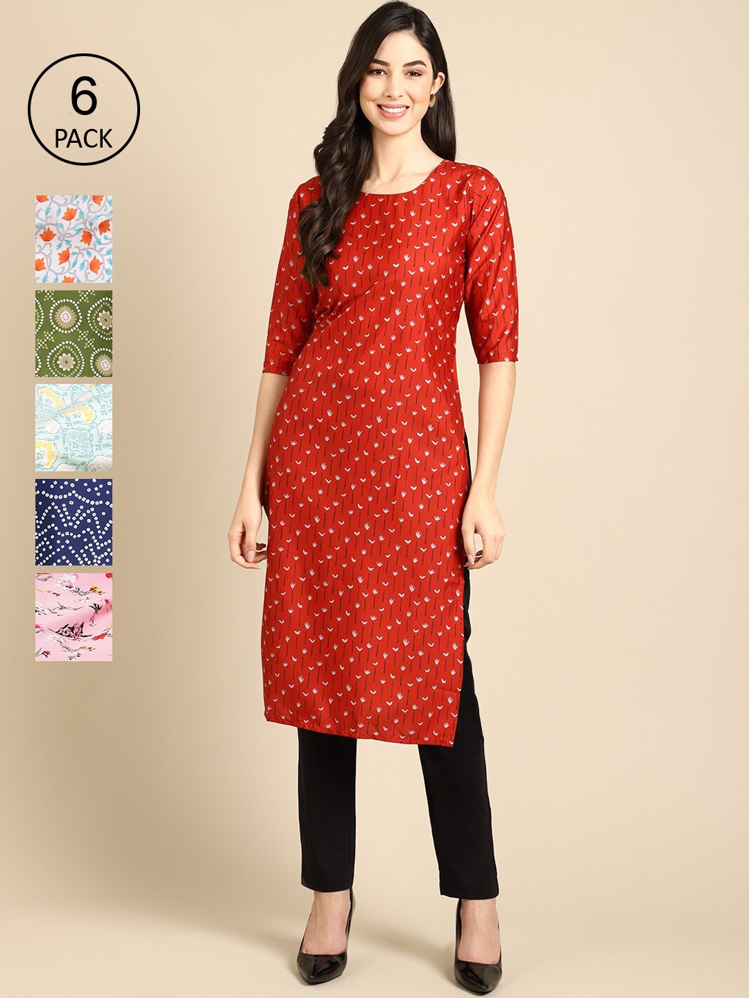 

7Threads Women Multicoloured Geometric Printed Crepe Kurta, Multi