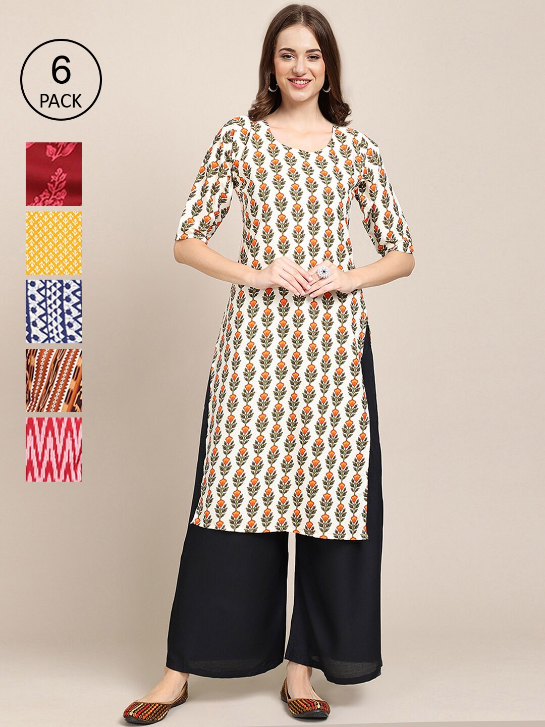 

7Threads Women Multicoloured Pack of 6 Digital Printed Straight Kurta, Multi