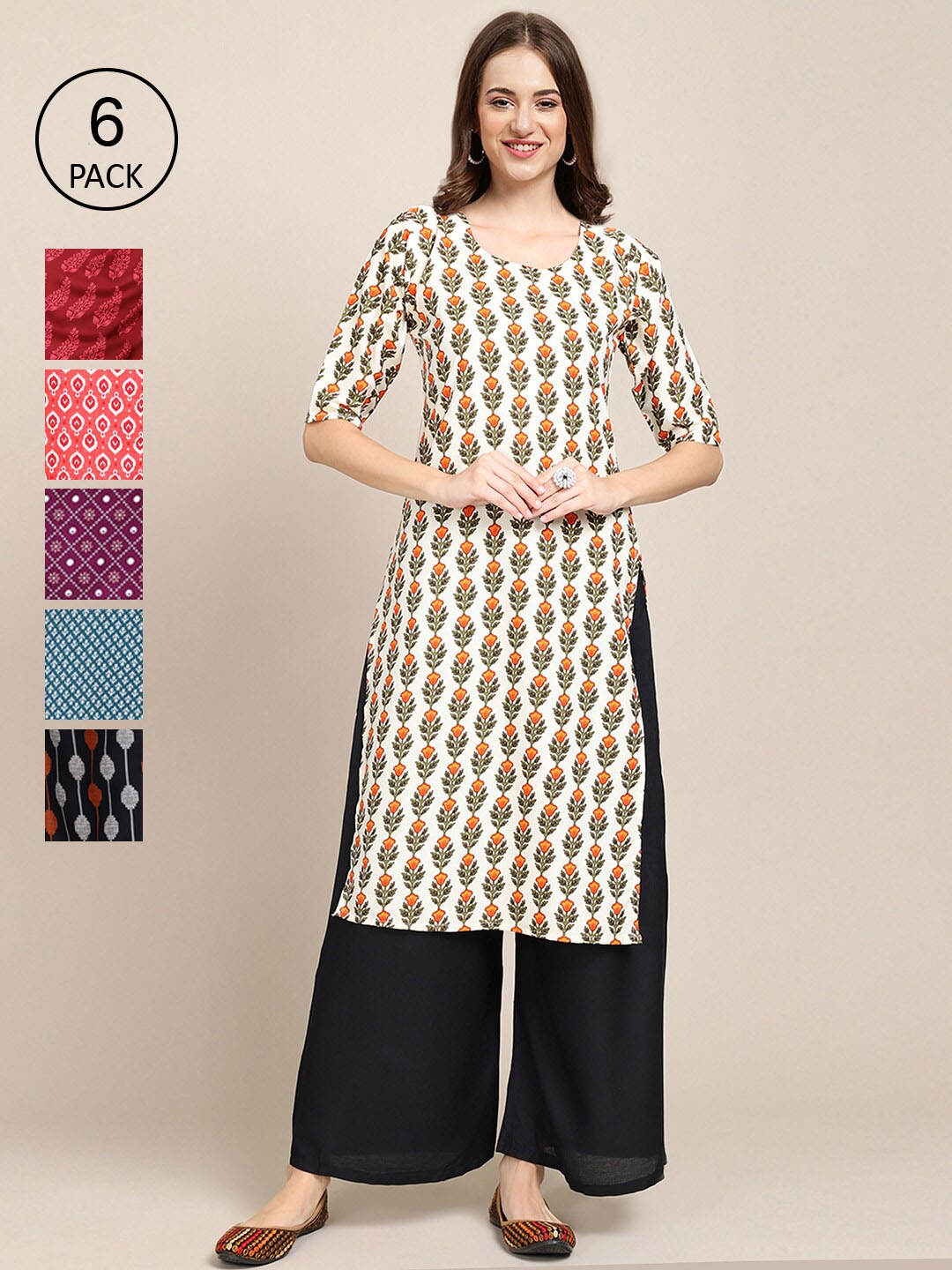 

7Threads Women Multicoloured Pack of 6 Digital Printed Straight Kurta, Multi