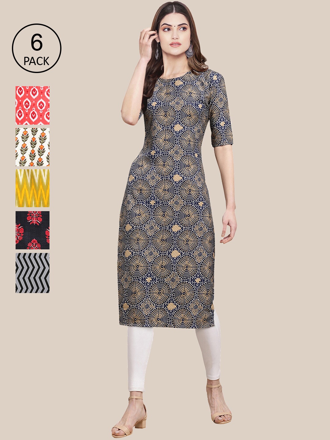 

7Threads Women Multicoloured Geometric Printed Crepe Kurta, Multi