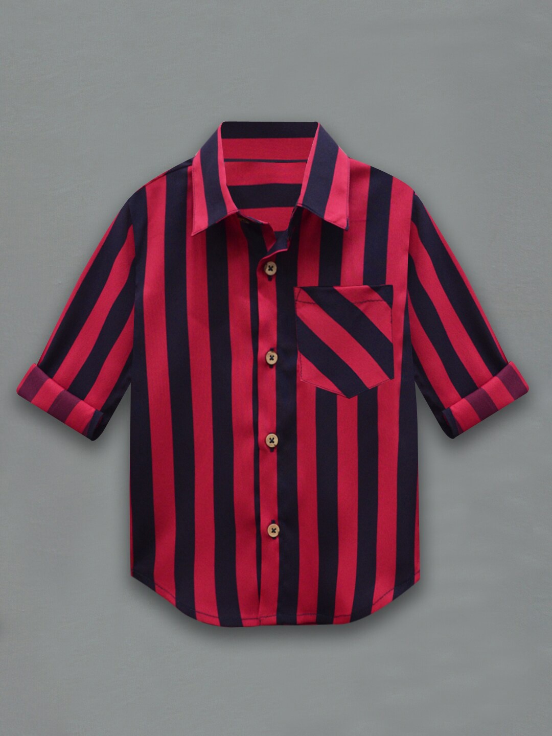 

A T U N Boys Red Classic Regular Fit Striped Casual Shirt