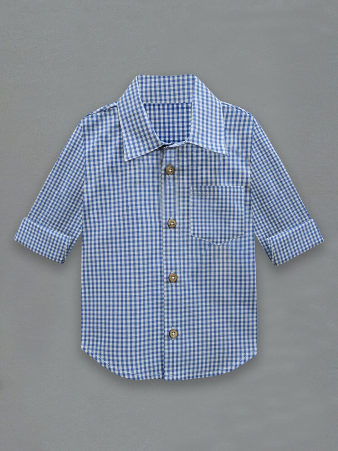 

A T U N Boys Blue Classic Gingham Checks Checked Pure Cotton Casual Shirt