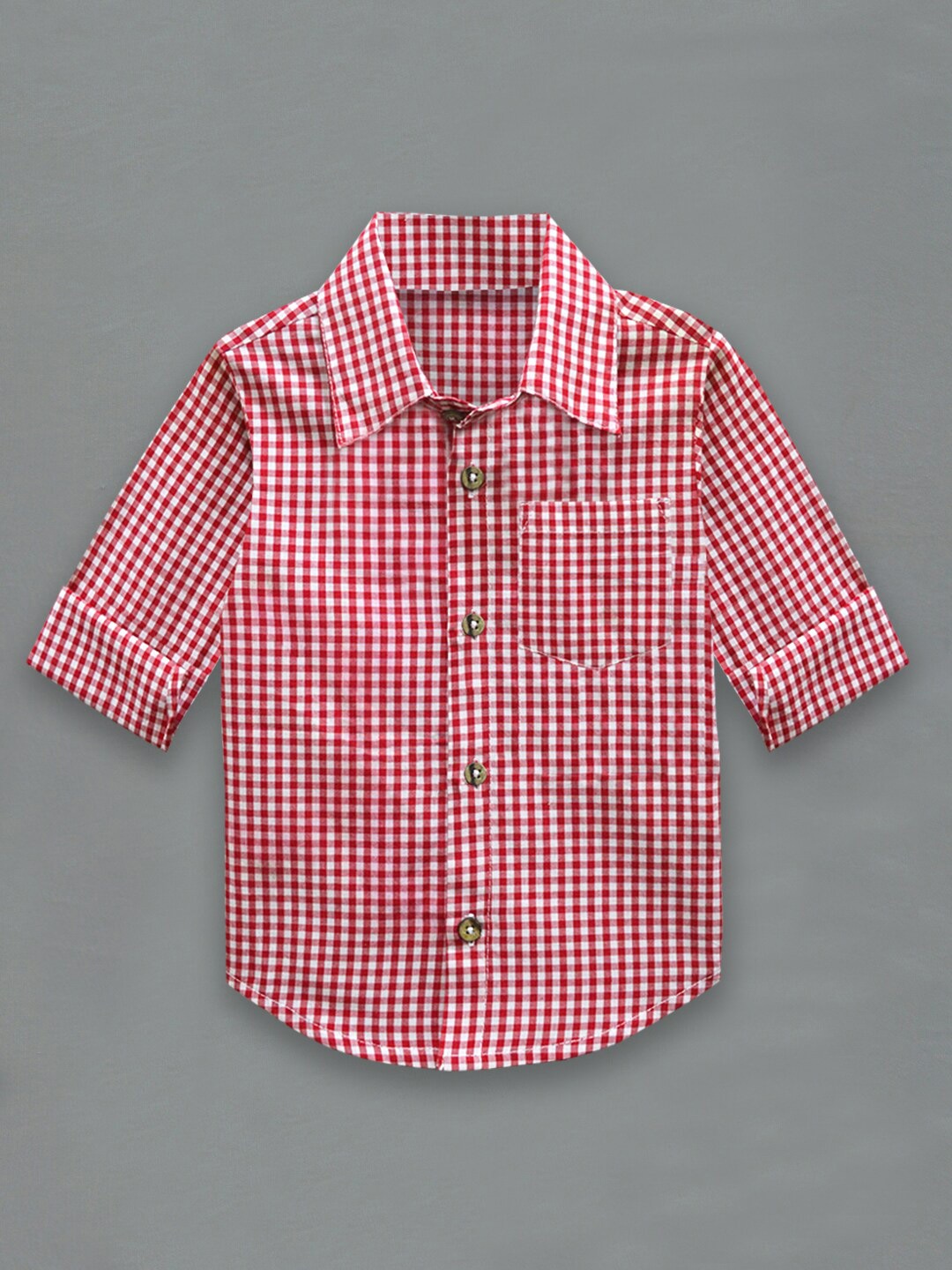 

A T U N Boys Red & White Classic Gingham Checked Pure Cotton Casual Shirt