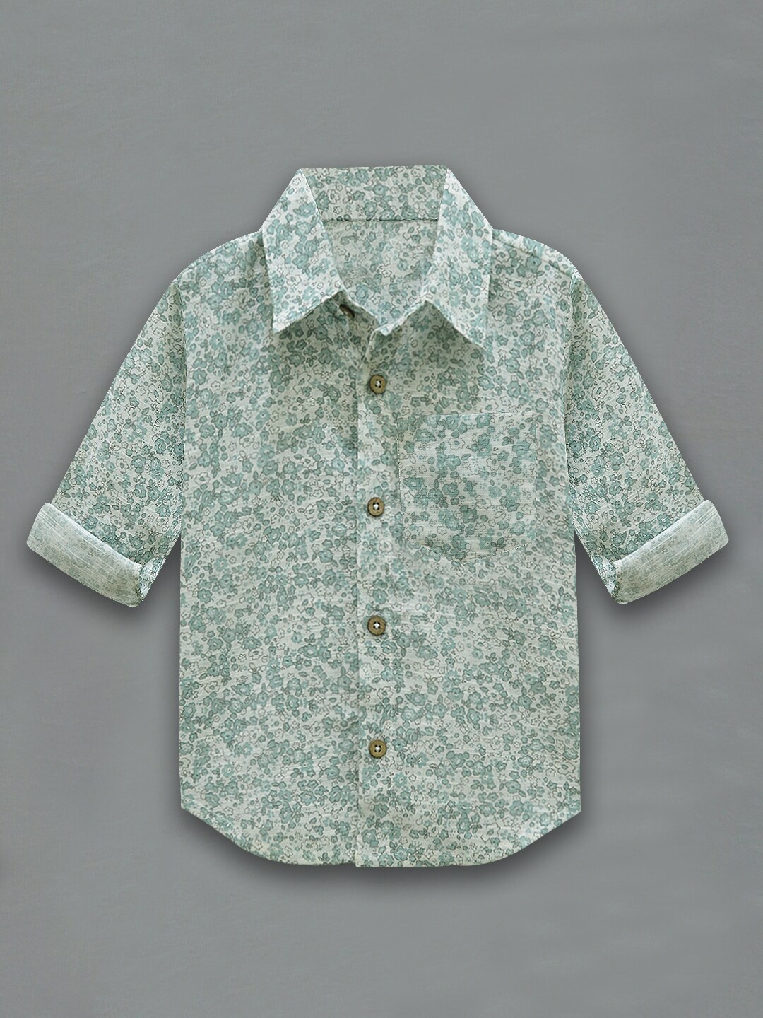 

A T U N Boys Sea Green Classic Floral Printed Casual Shirt