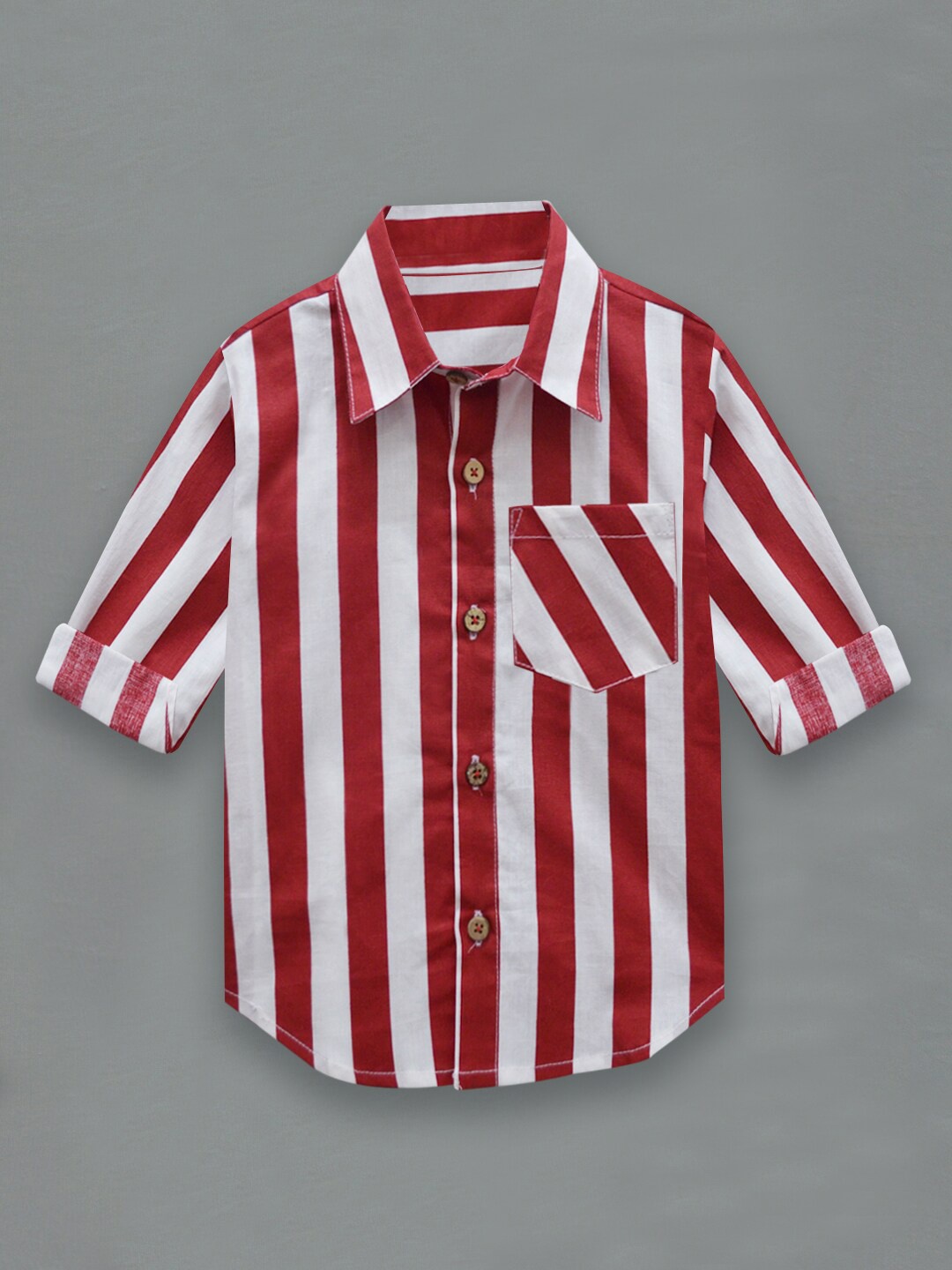 

A T U N Boys Cotton Classic Striped Casual Shirt, Red