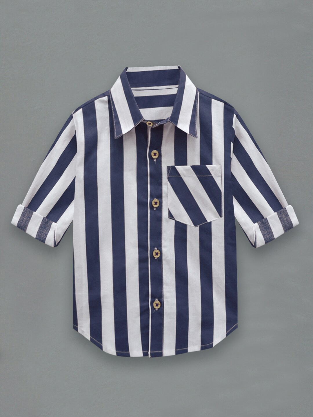 

A T U N Boys Navy Blue Classic Multi Stripes Striped Casual Cotton Shirt