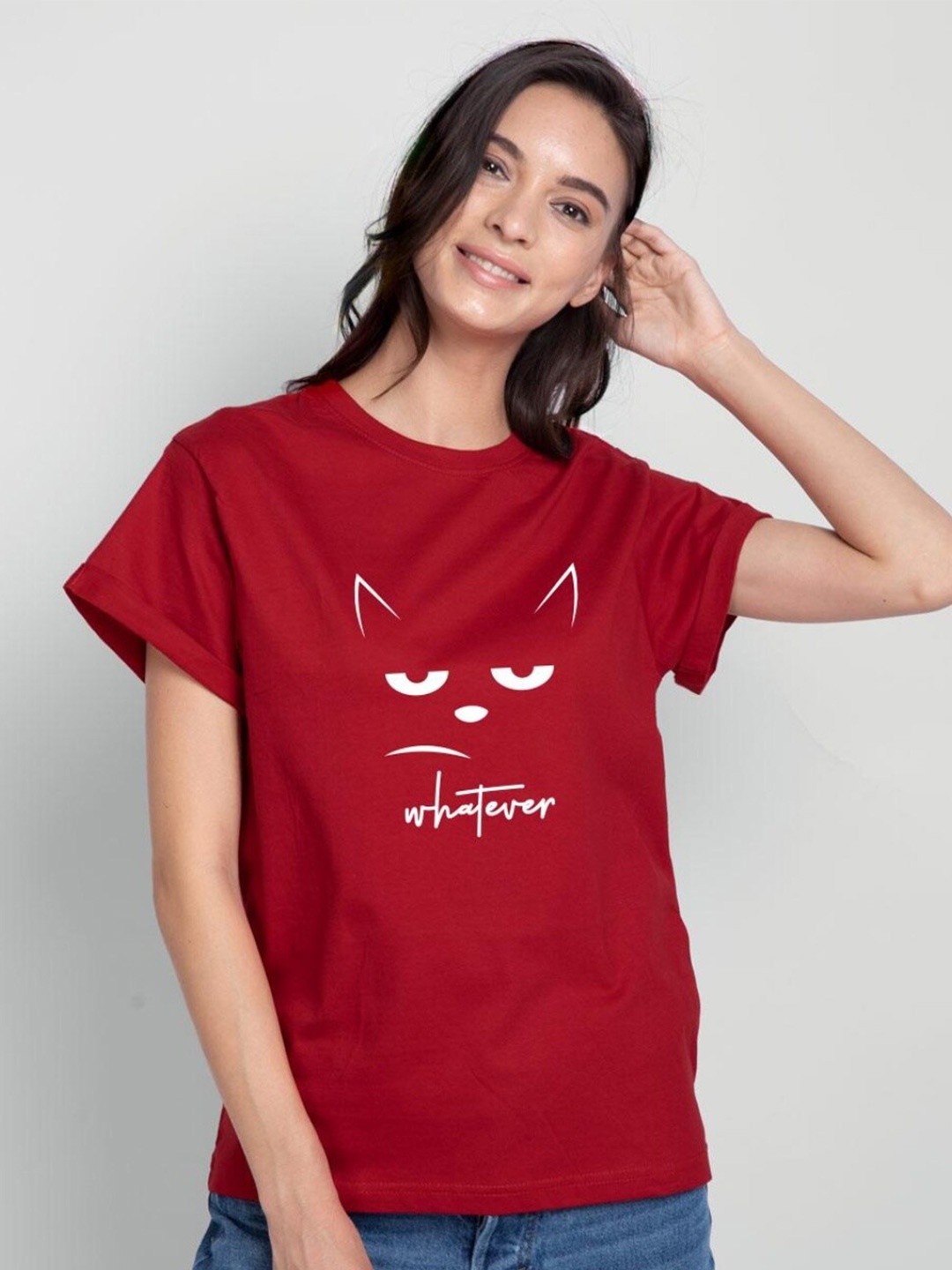 

Bewakoof Women Red Printed Pure Cotton Relaxed Fit T-shirt