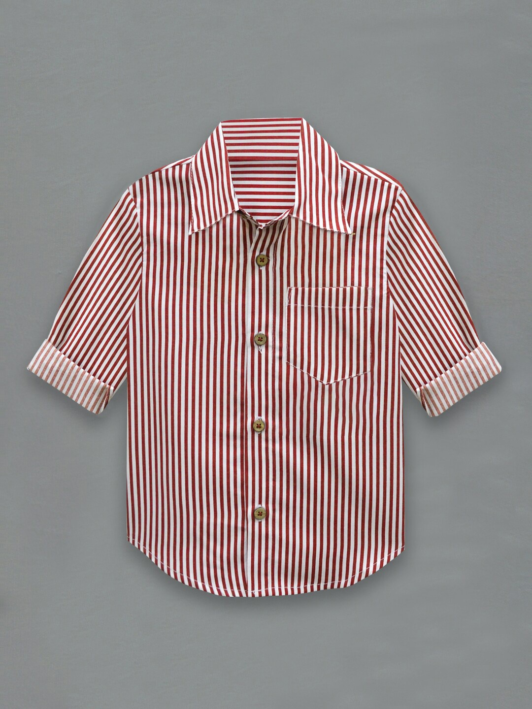 

A T U N Kids Boys Maroon Classic Bengal Striped Casual Shirt