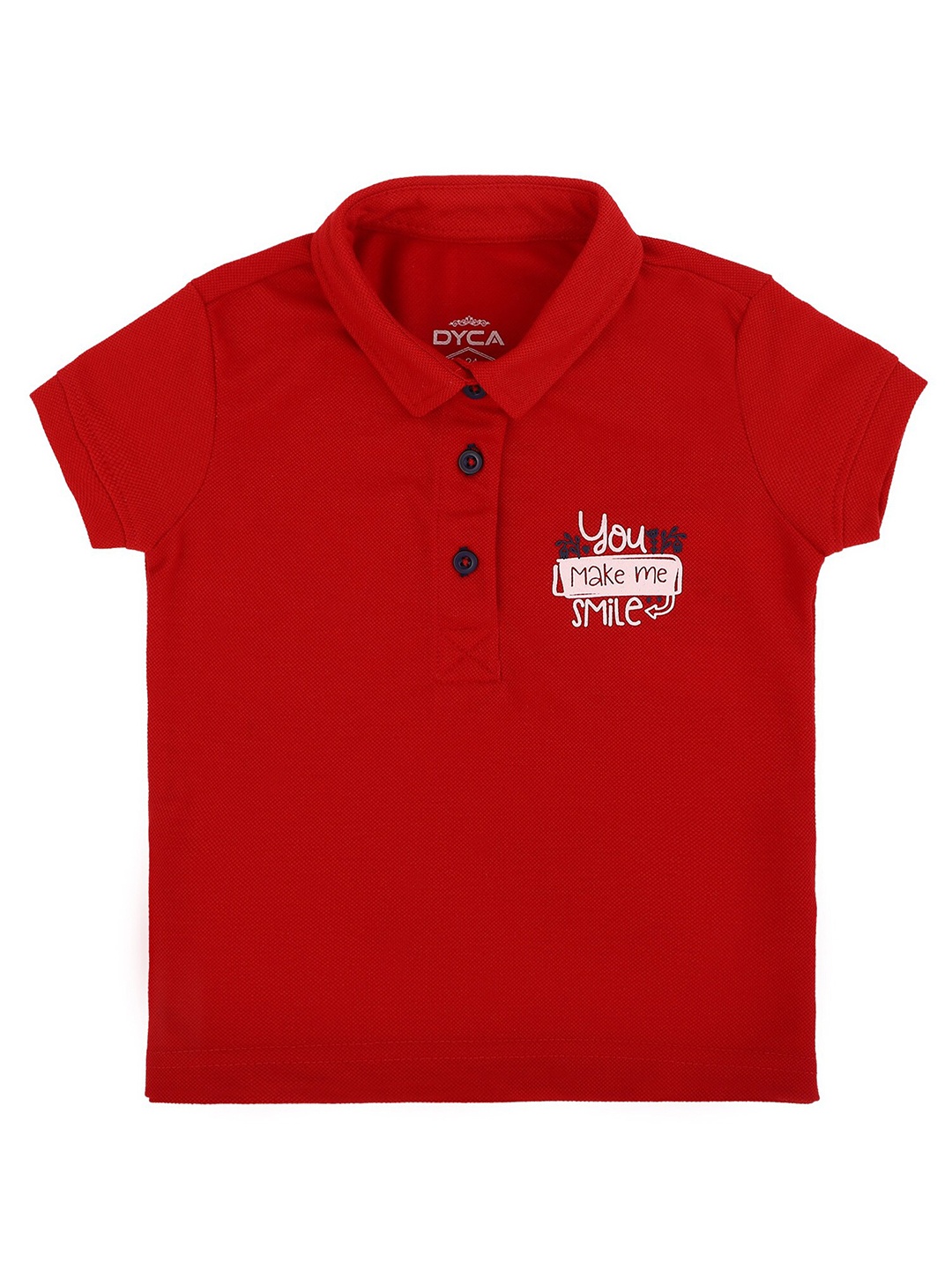 

DYCA Girls Red Typography Polo Collar Cotton T-shirt