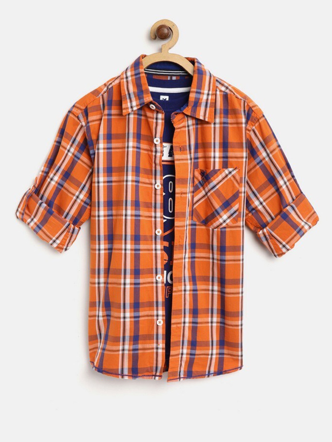 

612League Boys Orange Classic Tartan Checked Casual Shirt