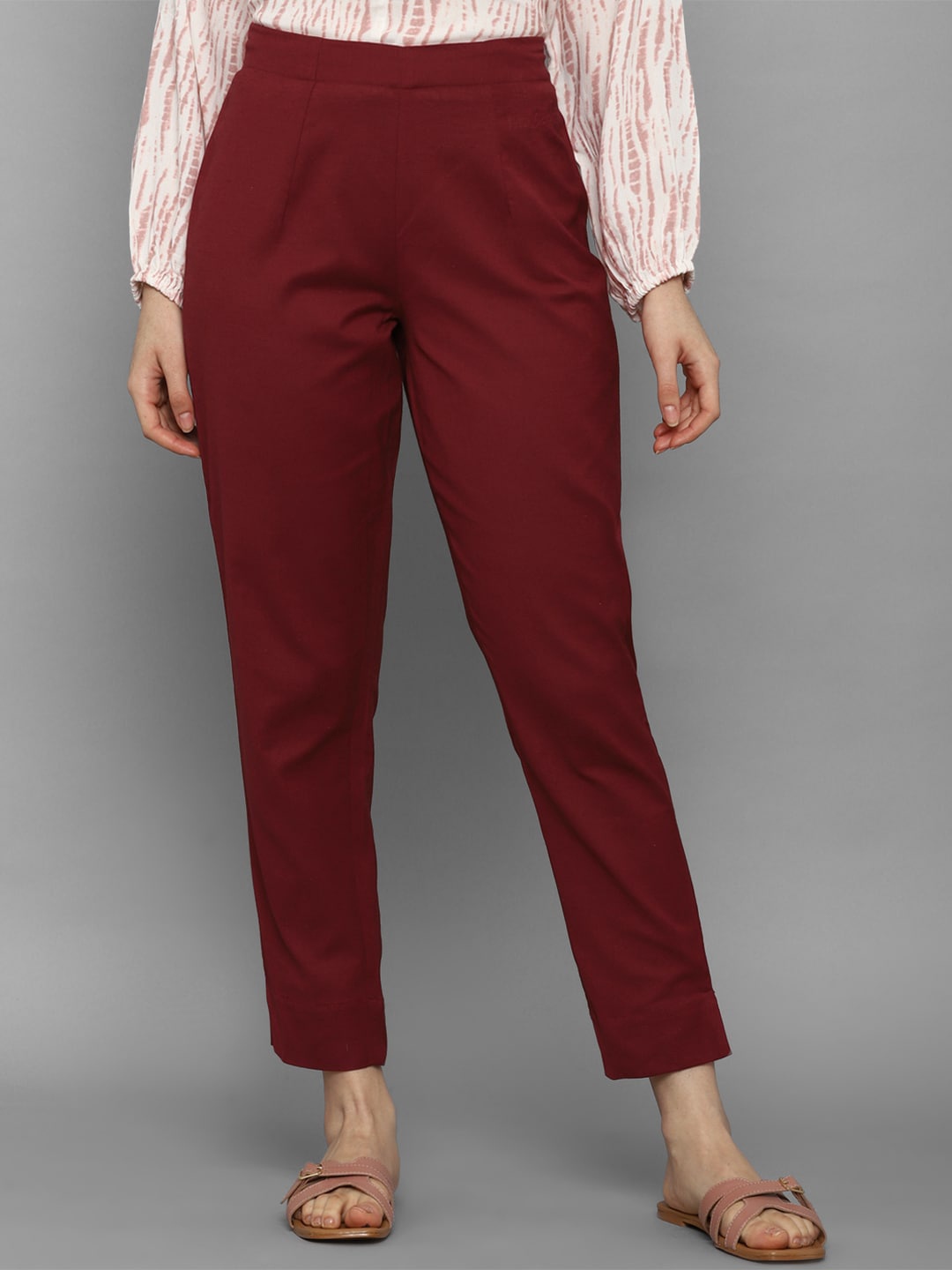 

Allen Solly Woman Women Maroon Solid Mid-Rise Trousers