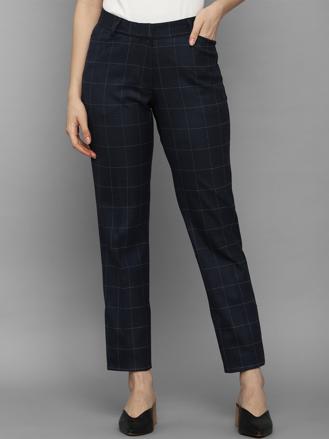 

Allen Solly Woman Women Navy Blue Checked Formal Trousers