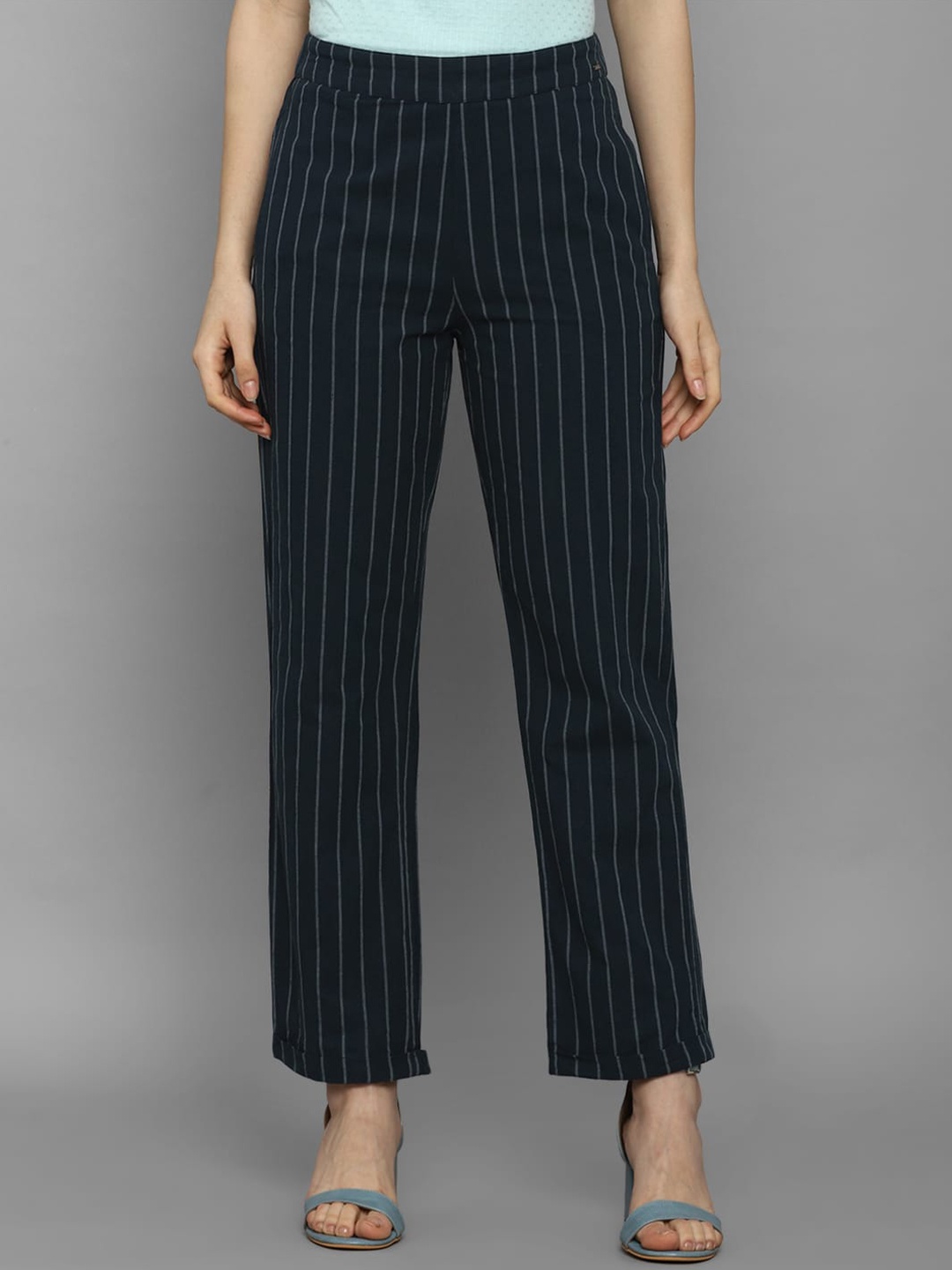 

Allen Solly Woman Women Navy Blue Striped Regular Trouser