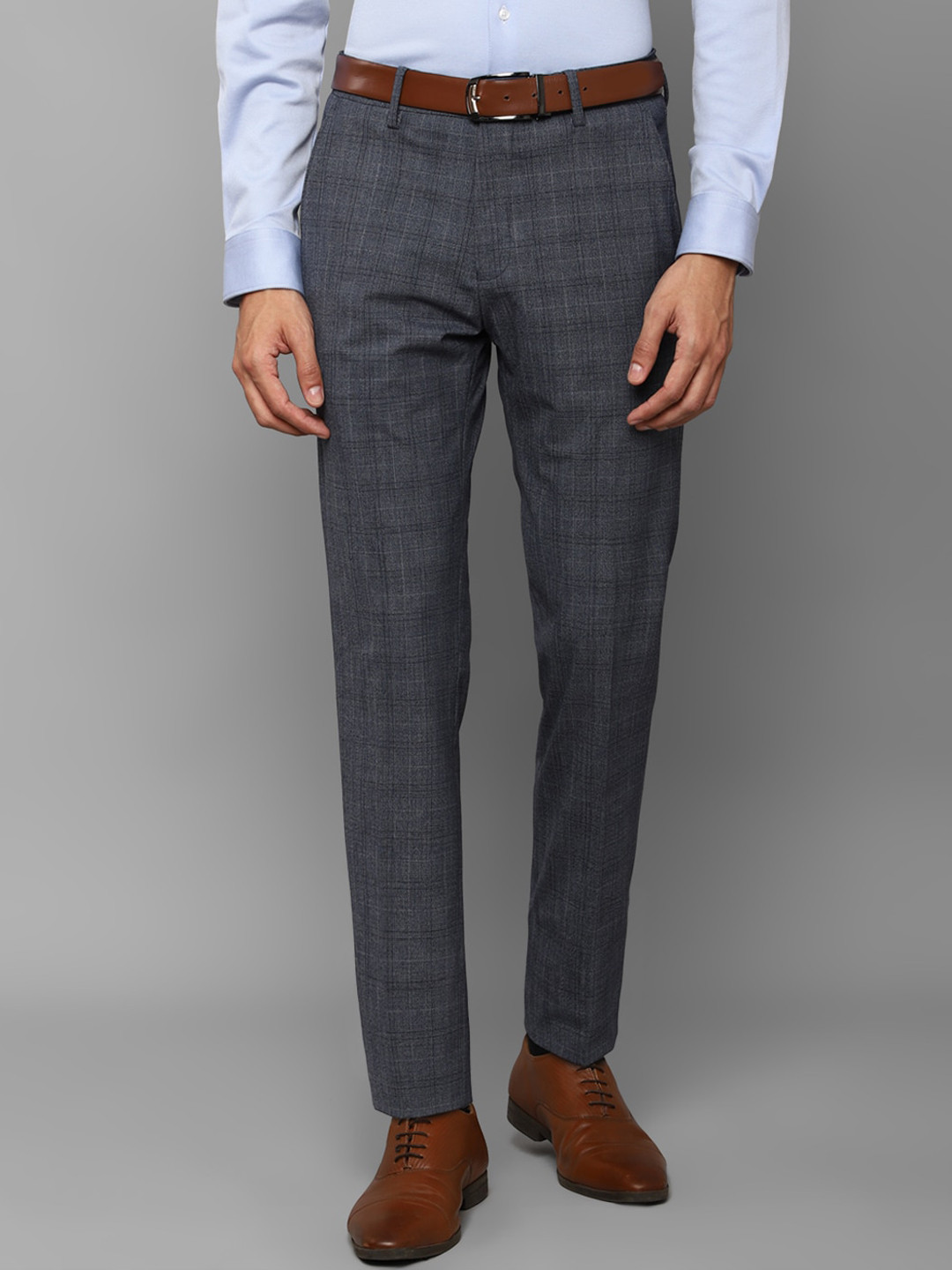 

Louis Philippe Men Blue Checked Slim Fit Trousers