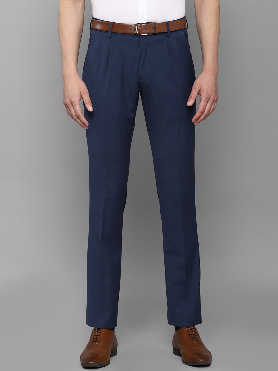 

Louis Philippe Men Navy Blue Pleated Trousers