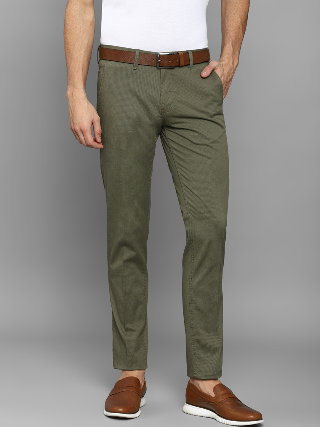 

Louis Philippe Sport Men Olive Green Checked Slim Fit Chinos Trousers