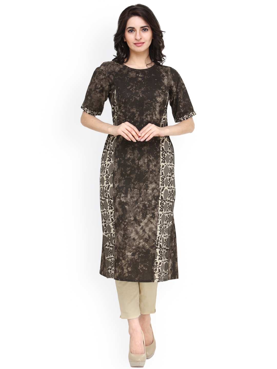 

Indibelle Women Brown & Beige Printed A-Line Kurta