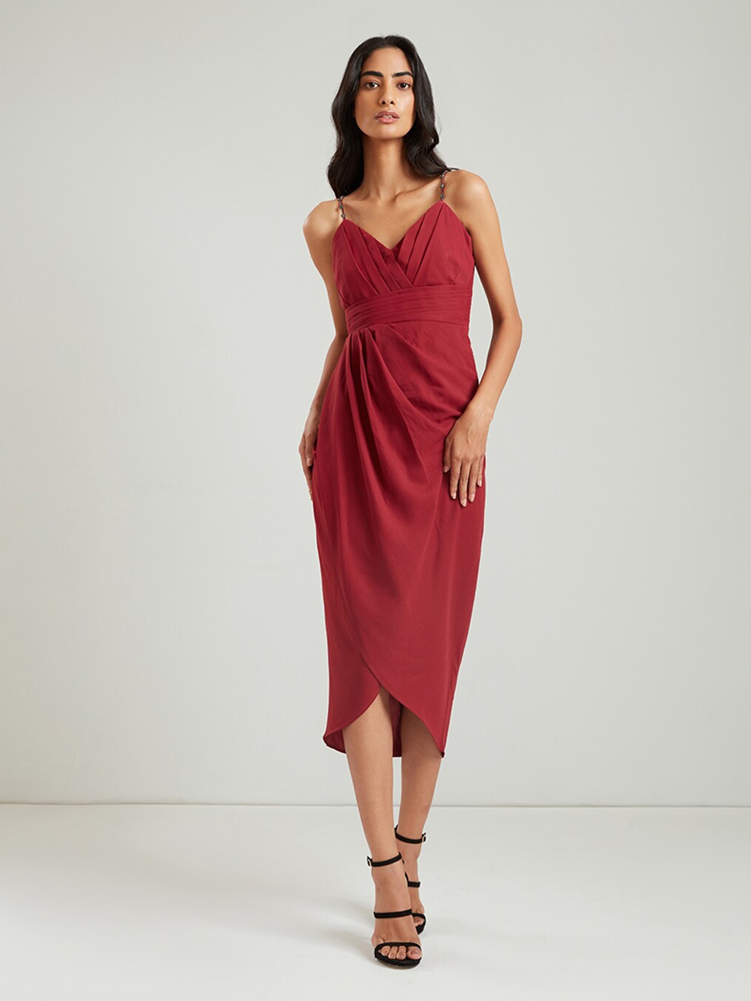 

COVER STORY Maroon A-Line Midi Dress