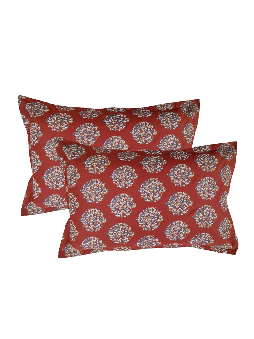 

Trance Home Linen Pack of 2 Ethnic Printed Pure Cotton 200 TC Pillow Covers, Maroon