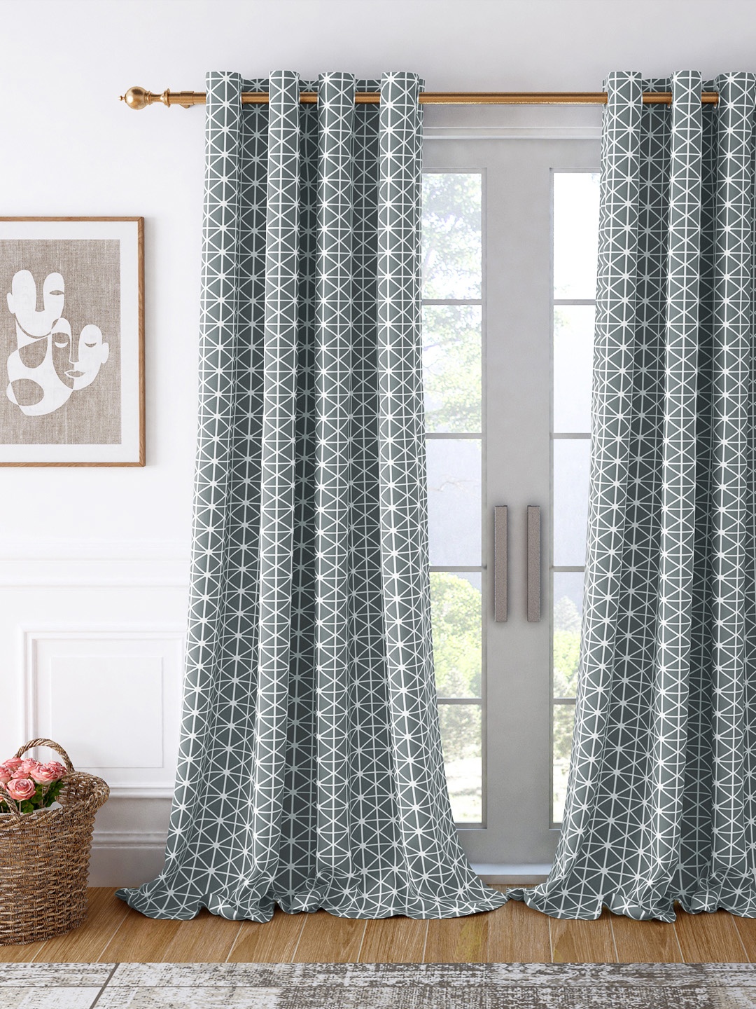 

Story@home Grey & White Geometric Room Darkening Door Curtain