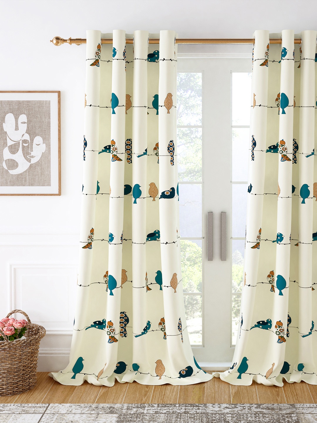 

Story@home White & Mustard Printed Room Darkening Door Curtain