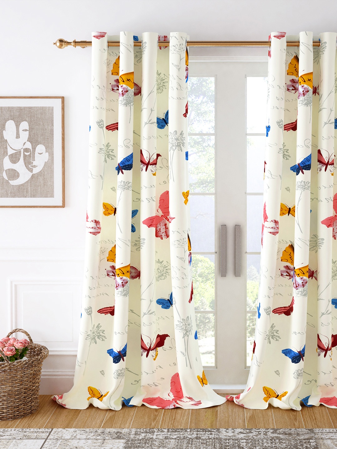 

Story@home White & Blue Printed Room Darkening Long Door Curtain