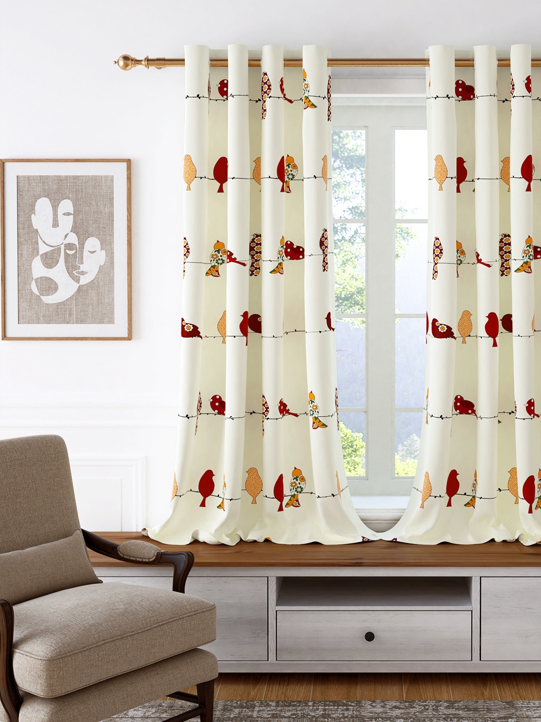 

Story@home White & Red Printed Room Darkening Window Curtain