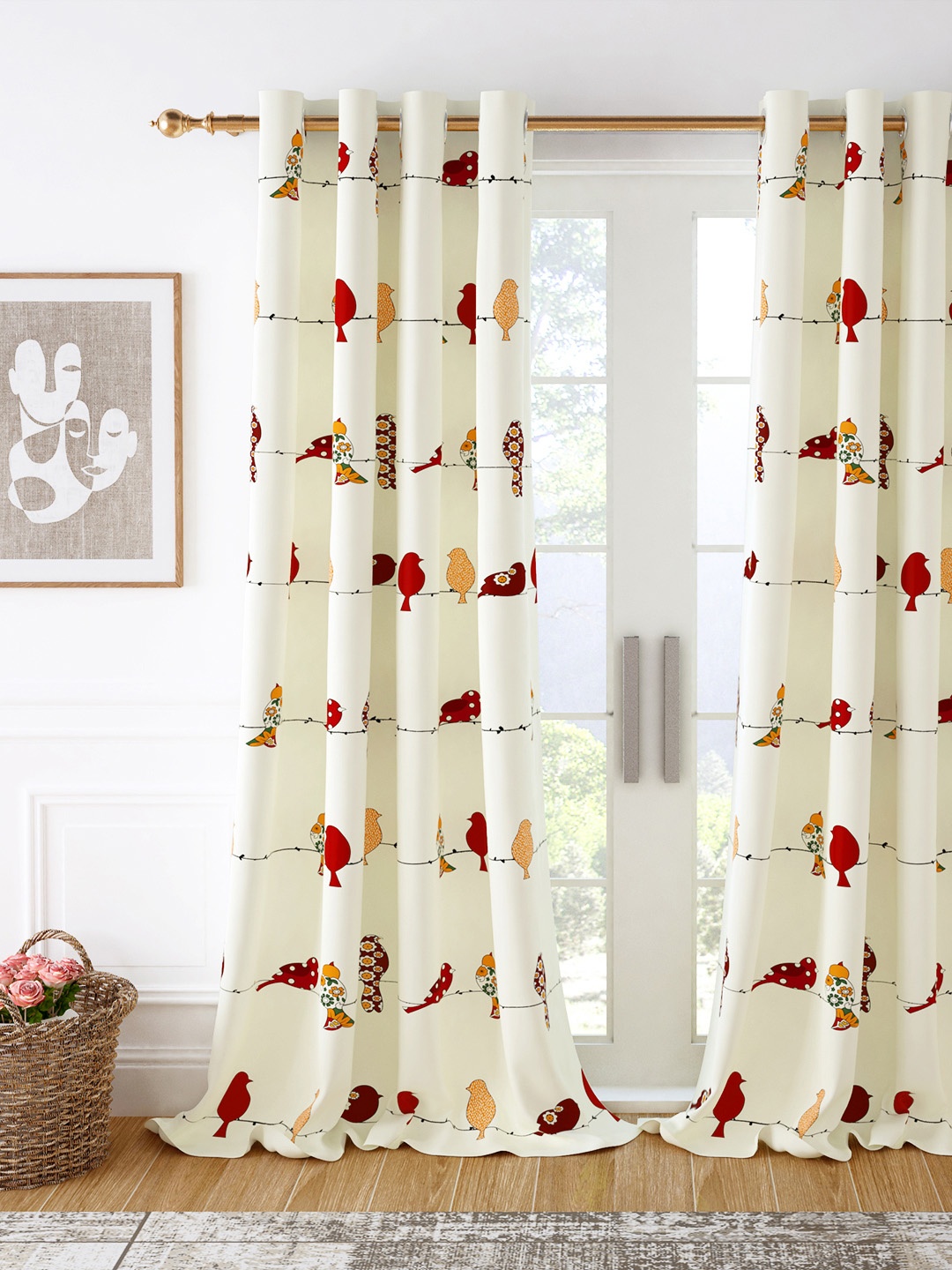 Story@home White & Red Printed Room Darkening Door Curtain
