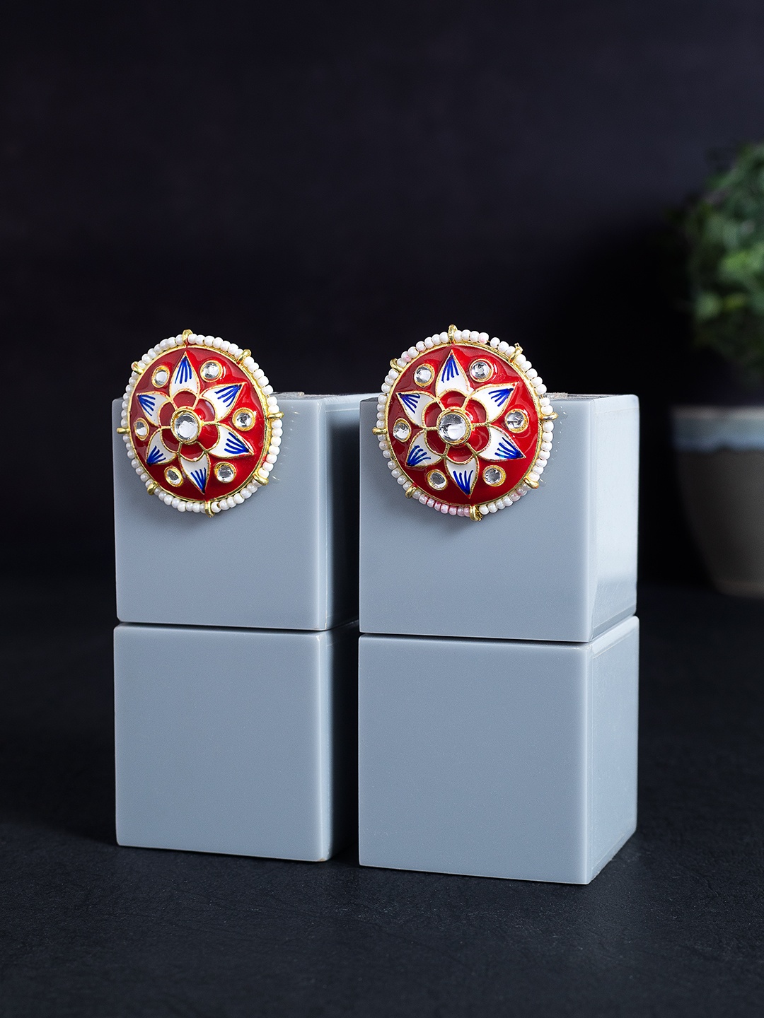 

Golden Peacock Red & White Circular Studs Earrings