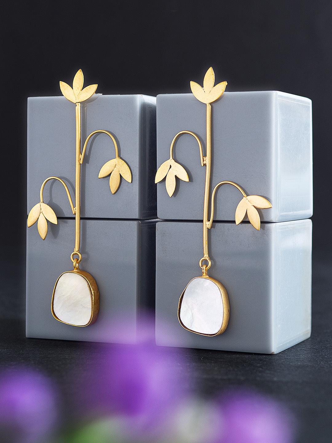 

Golden Peacock Gold-Toned Floral Drop Earrings