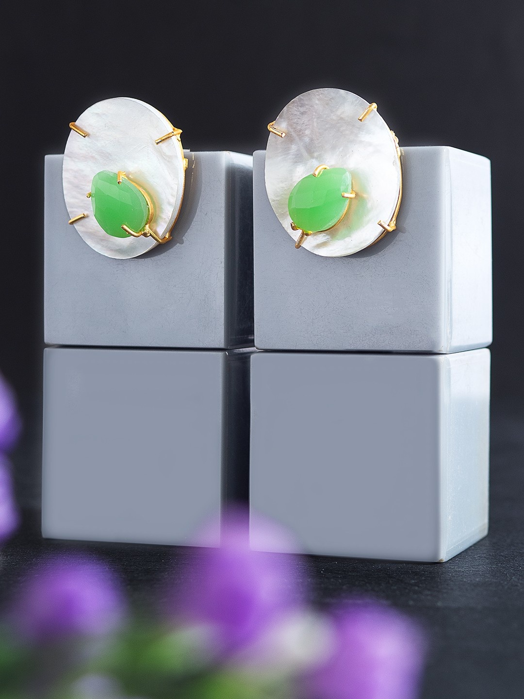 

Golden Peacock White & Green Circular Studs Earrings