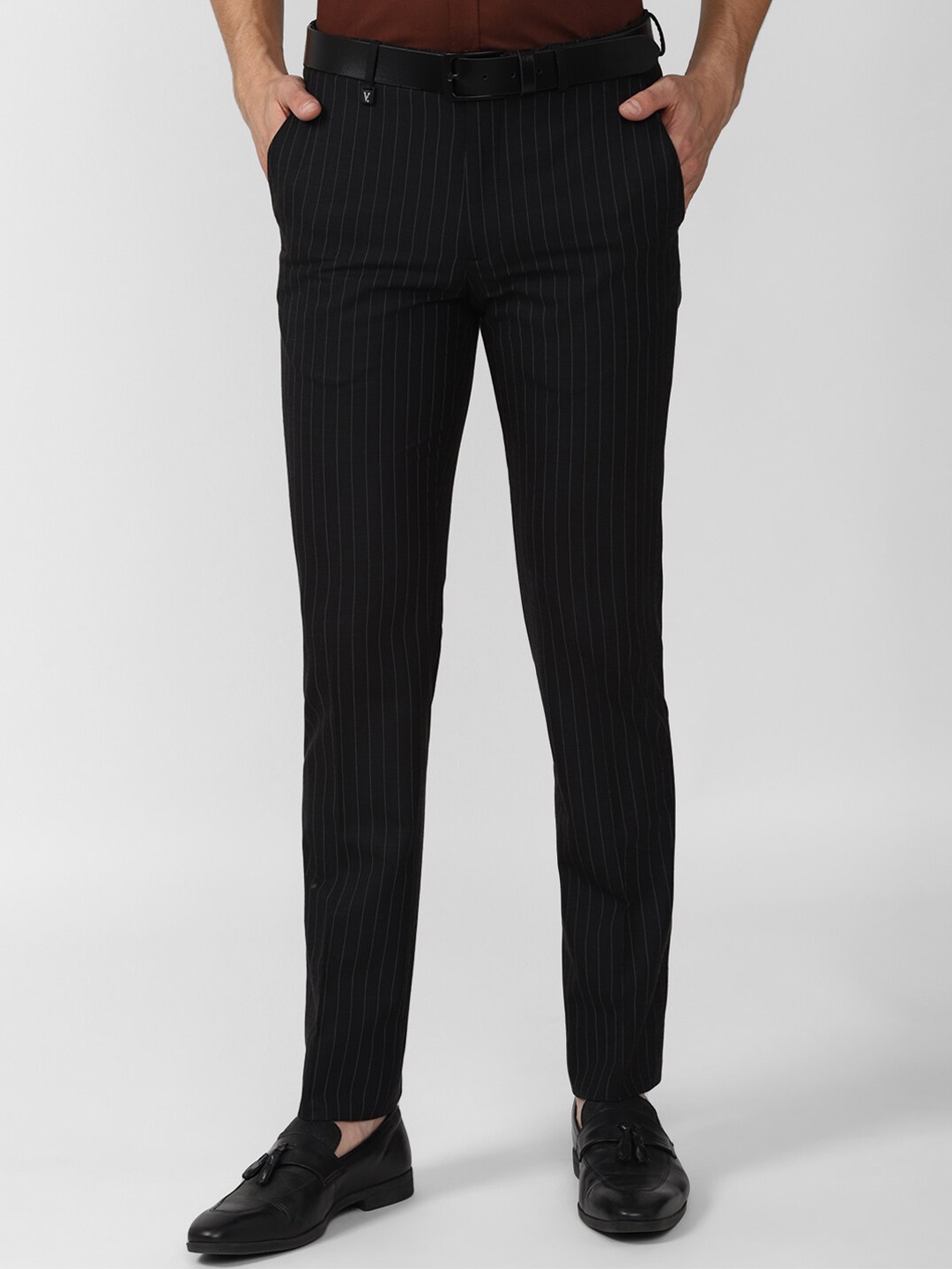 

V Dot Men Black Striped Skinny Fit Trousers