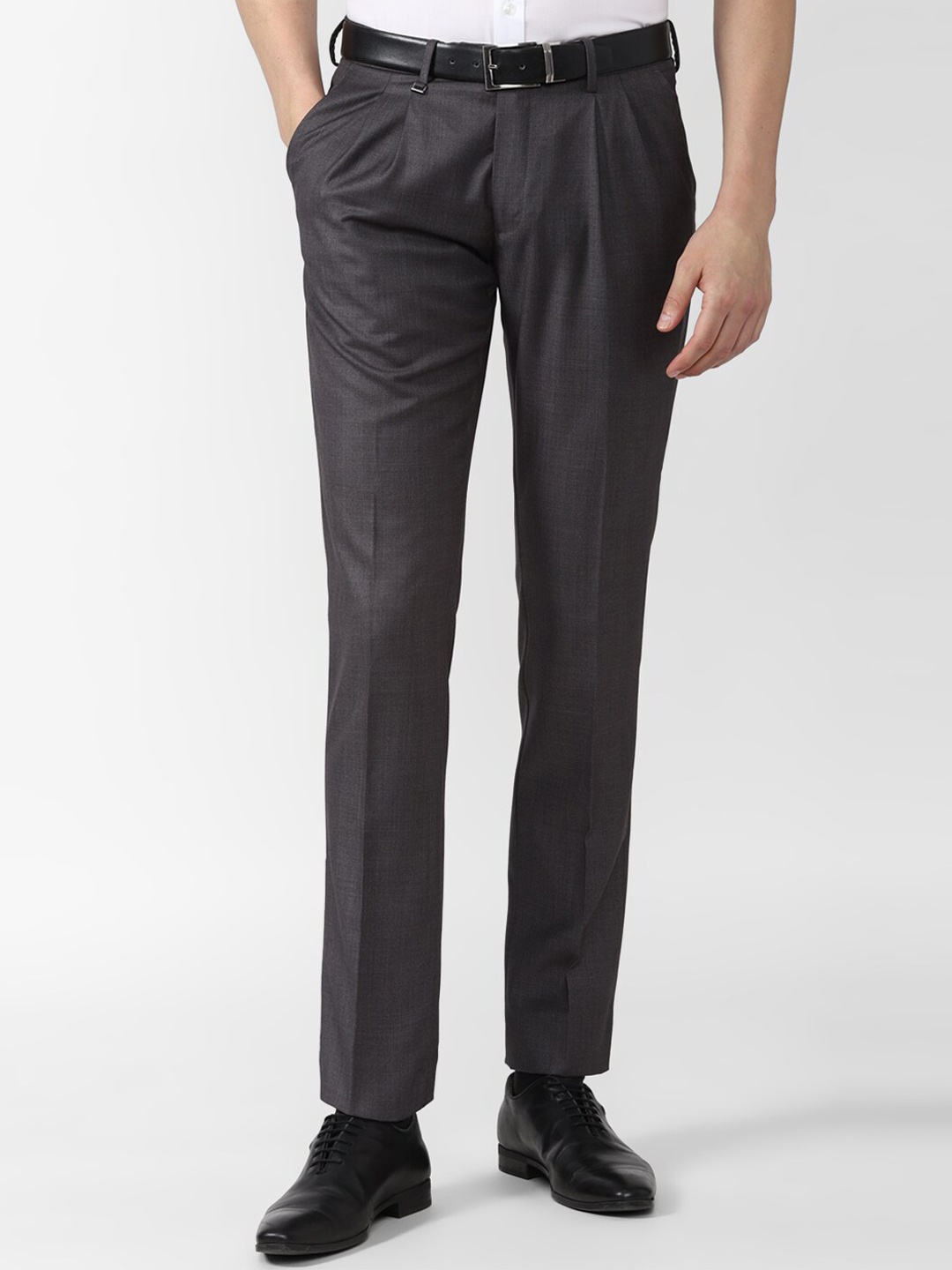 

Van Heusen Men Grey Slim Fit Pleated Trousers