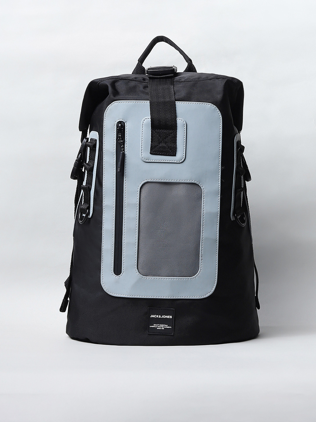 

Jack & Jones Men Black & Turquoise Blue Colourblocked Backpack