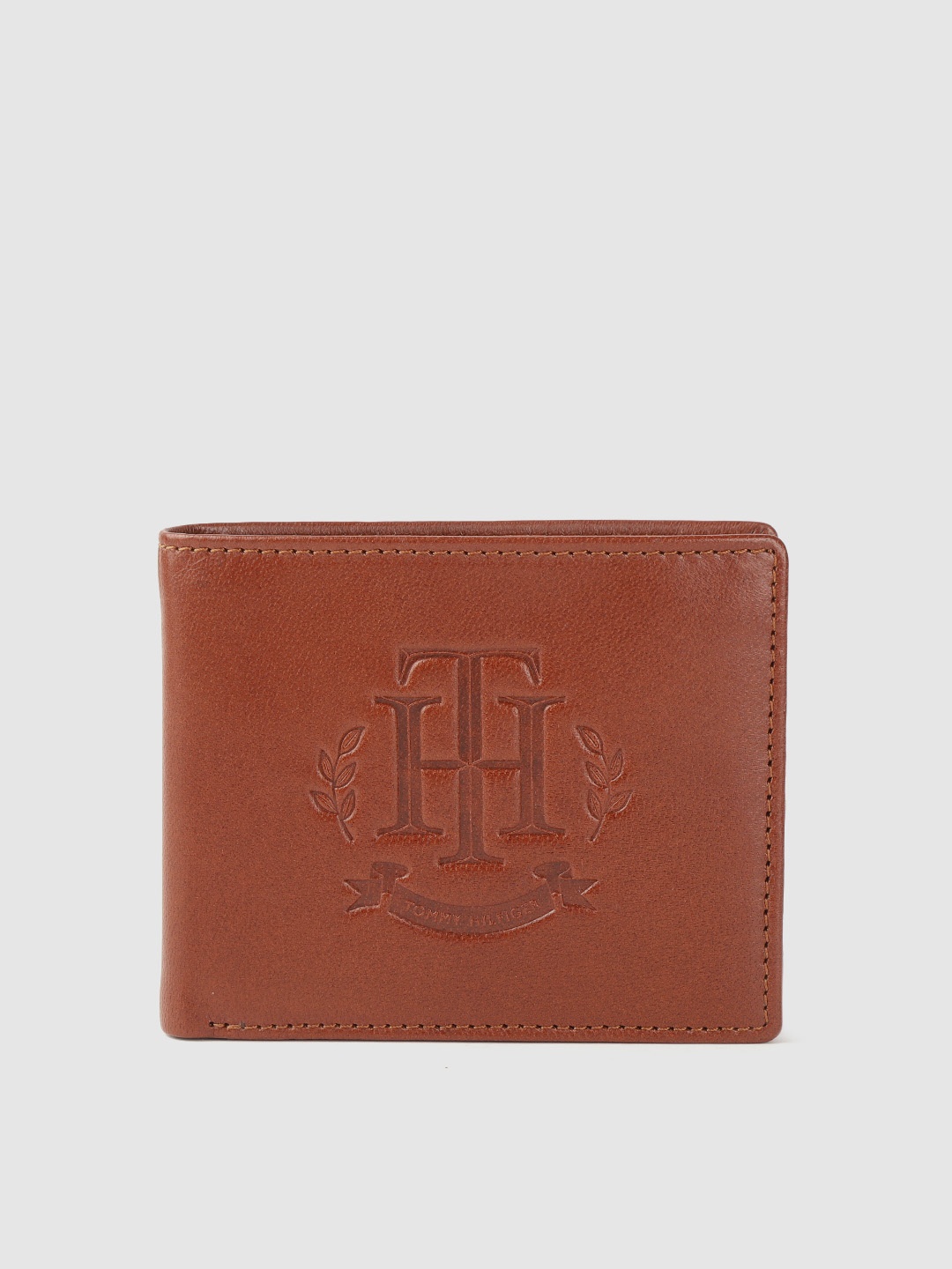 

Tommy Hilfiger Men Tan Brown Brand Logo Leather Two Fold Wallet