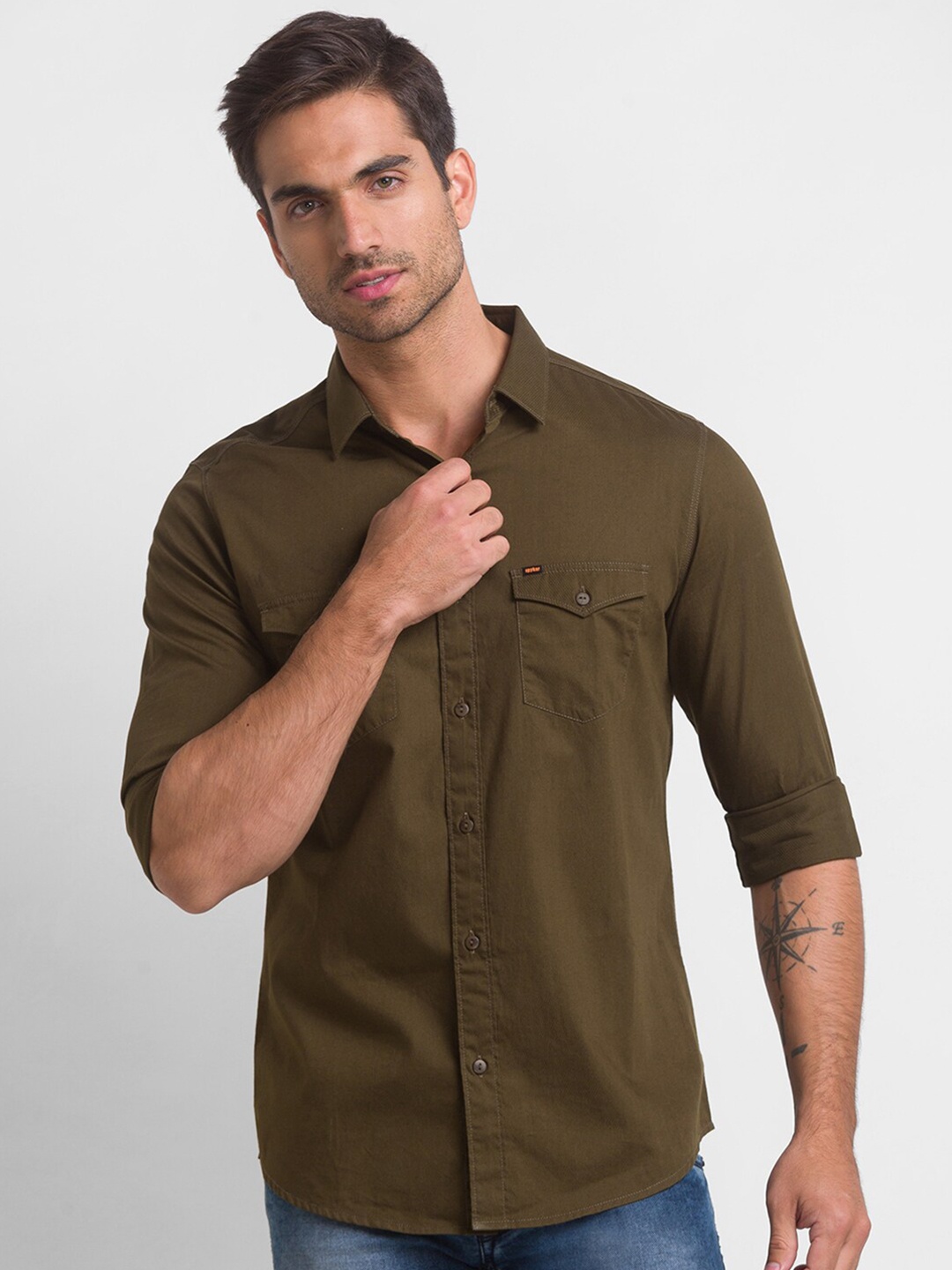 

SPYKAR Men Green Slim Fit Casual Shirt