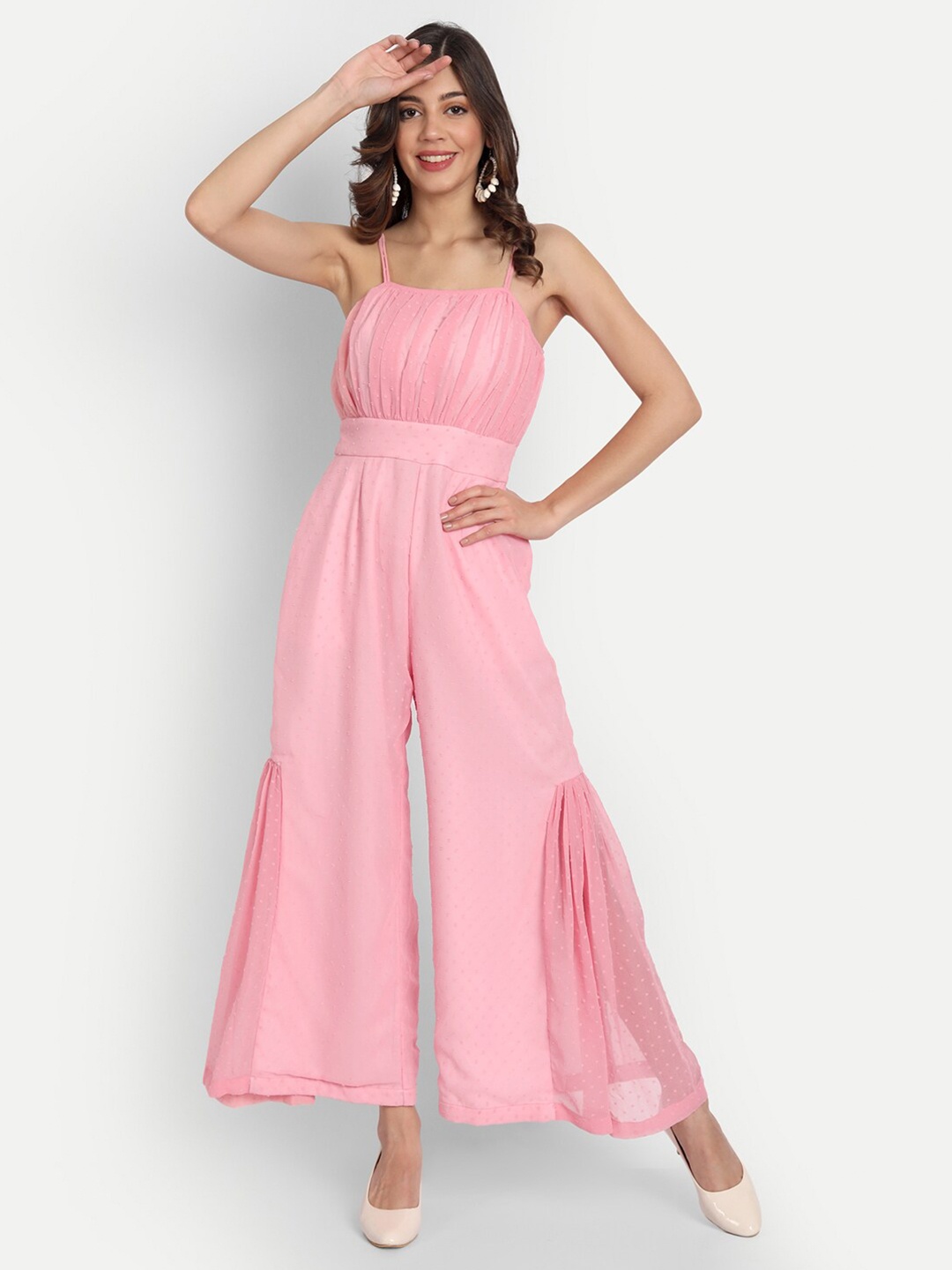

ESSQUE Pink Self Design Basic Jumpsuit