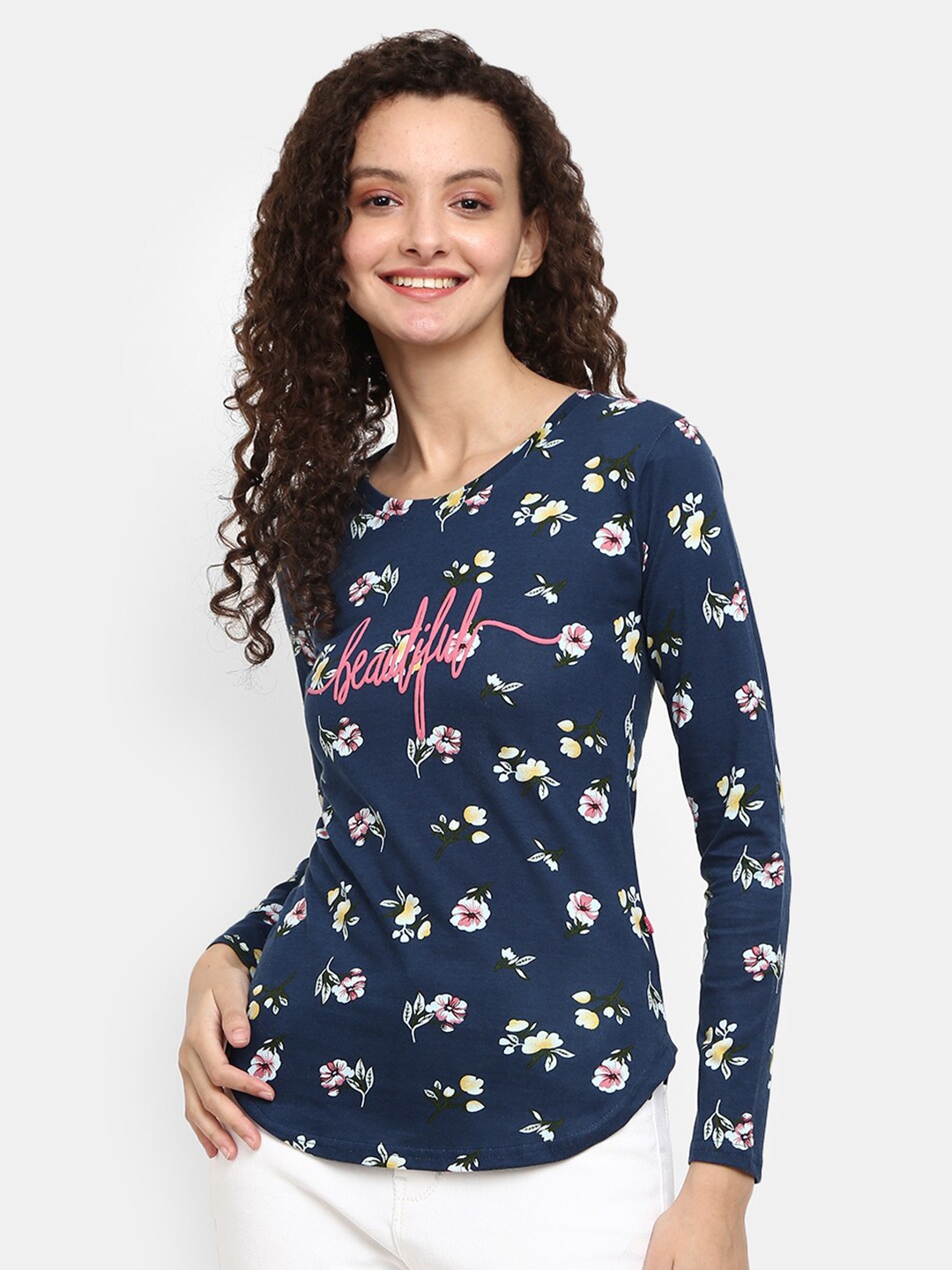 

V-Mart Women Blue & Pink Floral Print Cotton Top