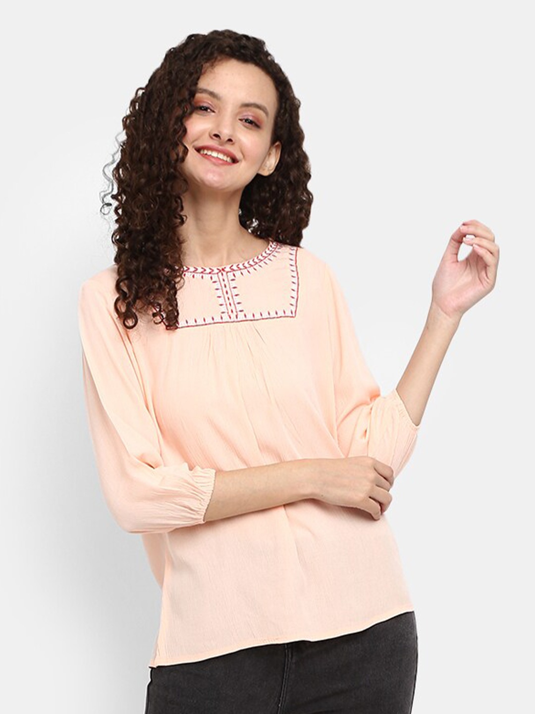 

V-Mart Women Peach-Coloured Chiffon Top