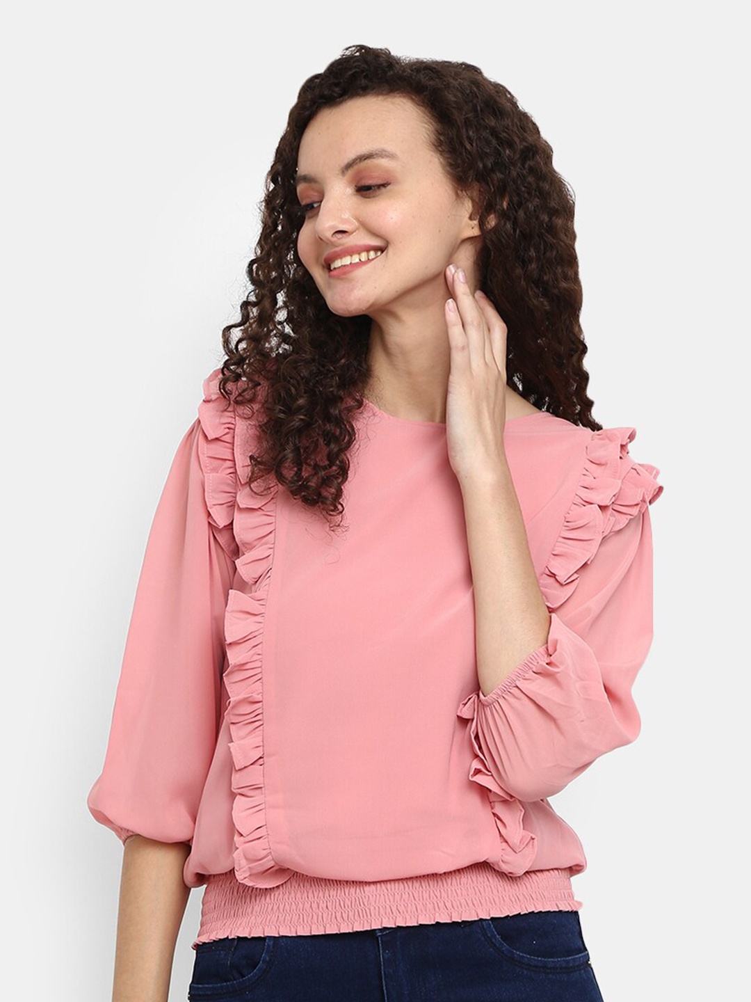 

V-Mart WOMEN Pink Ruffles Georgette Top