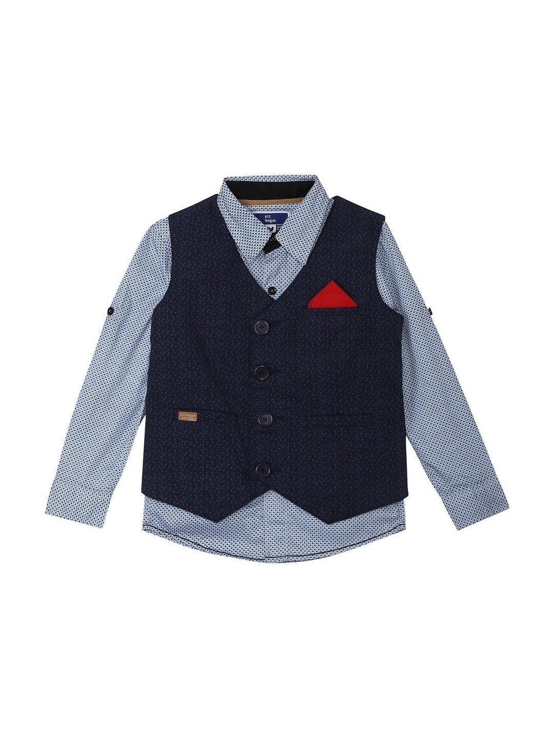 

612League Boys Blue Classic Printed Cotton Casual Shirt