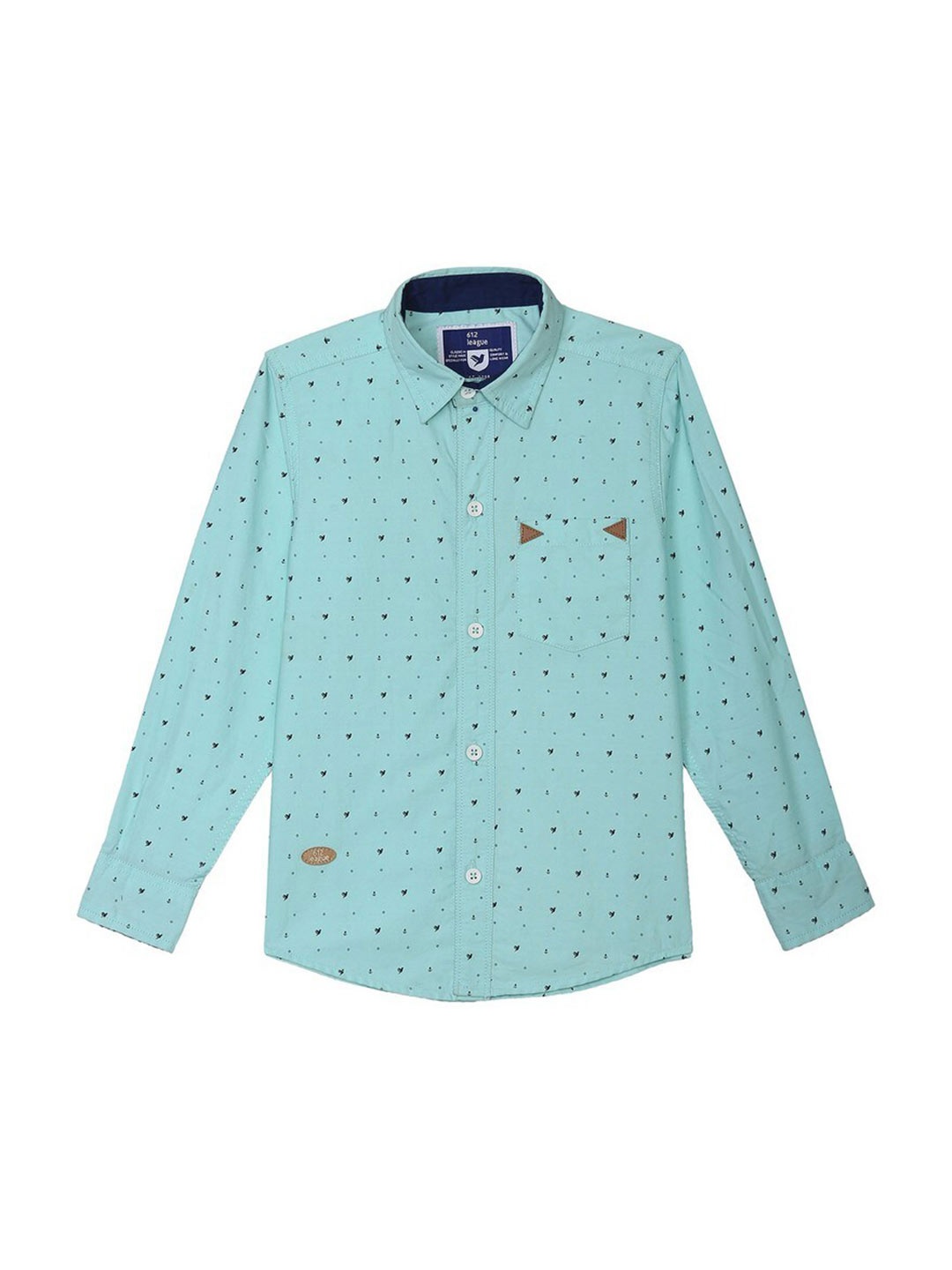 

612League Boys Green Classic Printed Casual Shirt