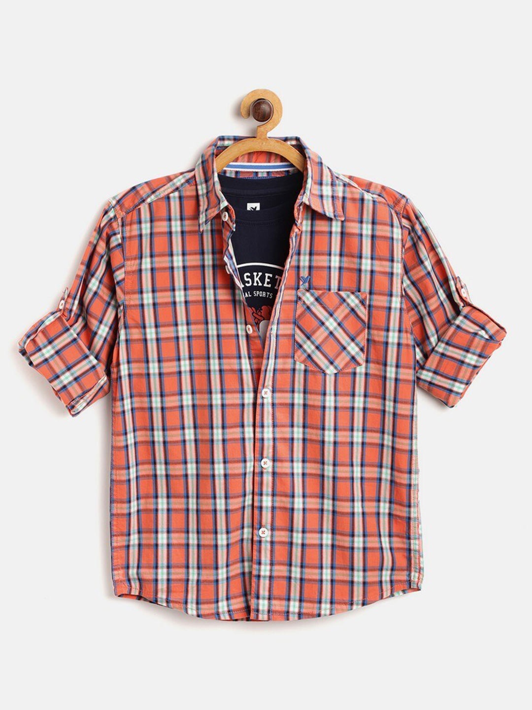 

612League Boys Orange Classic Regular Fit Tartan Checked Casual Shirt