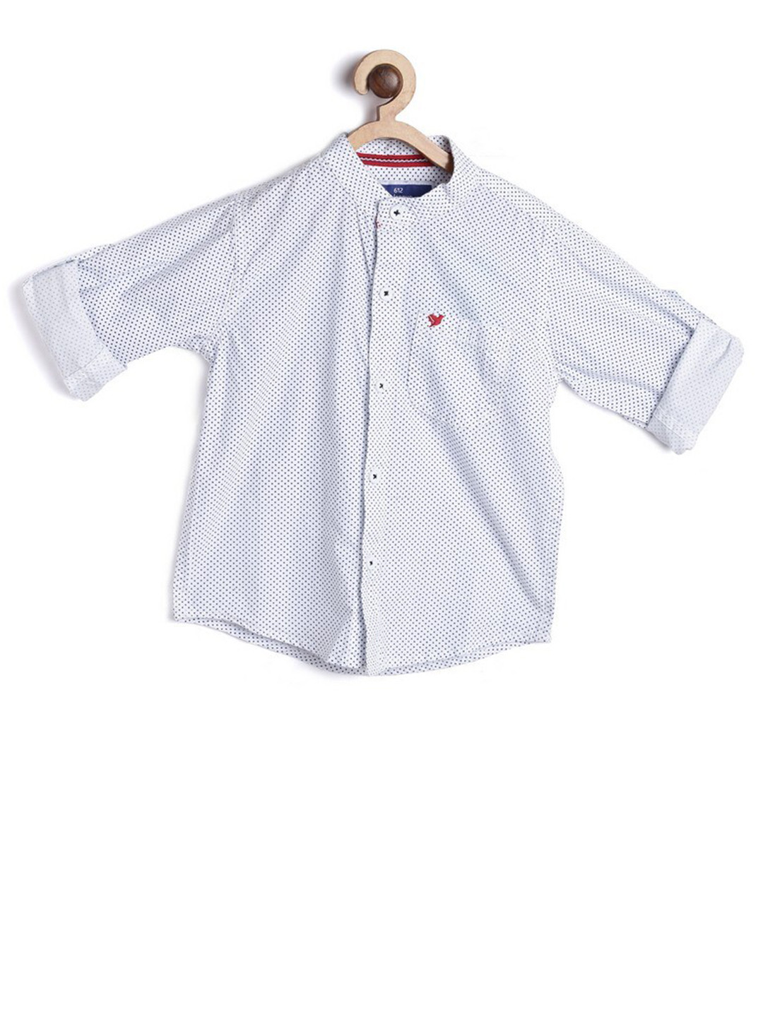 

612League Boys White Classic Printed Mandarin Collar Casual Shirt