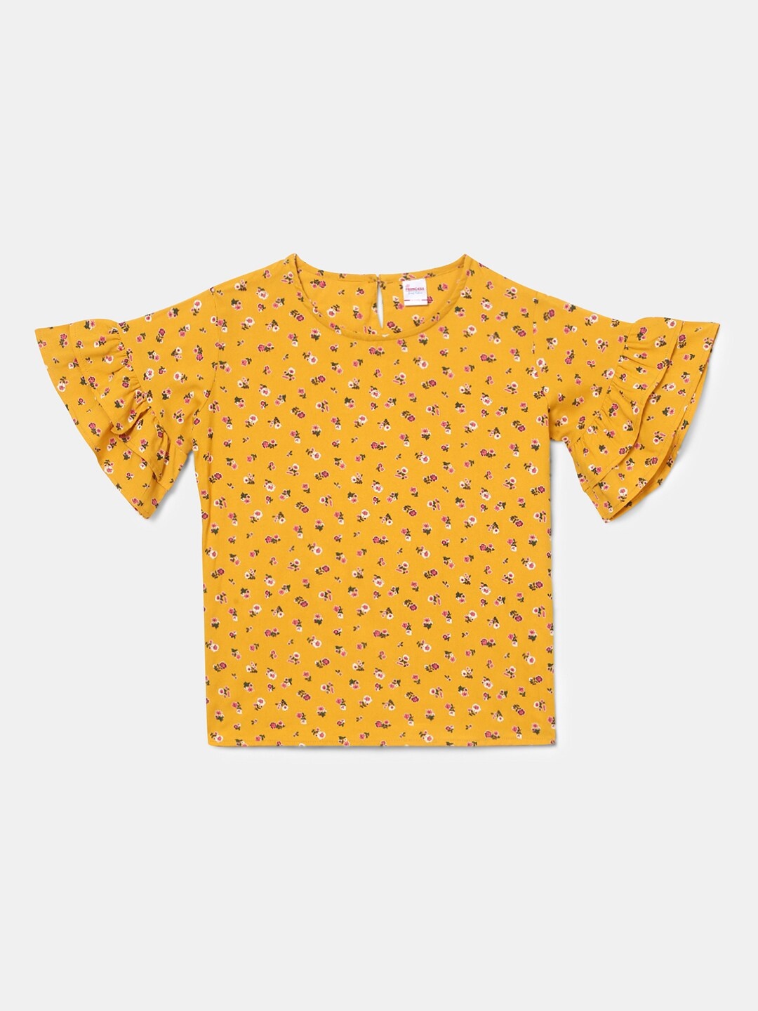 

V-Mart Girls Mustard Yellow Floral Print Chiffon Top