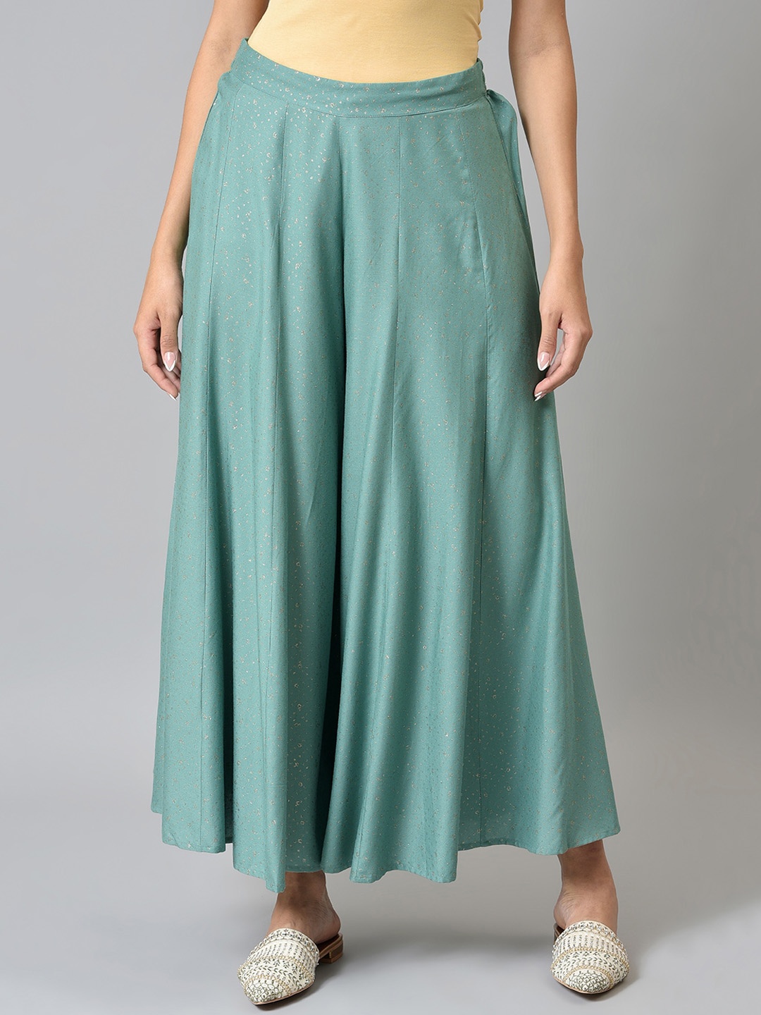 

W Women Sea Green Flared Ethnic Palazzos