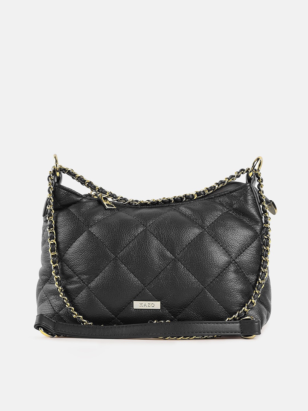 

Kazo Black Textured Structured Sling Bag with Quilted